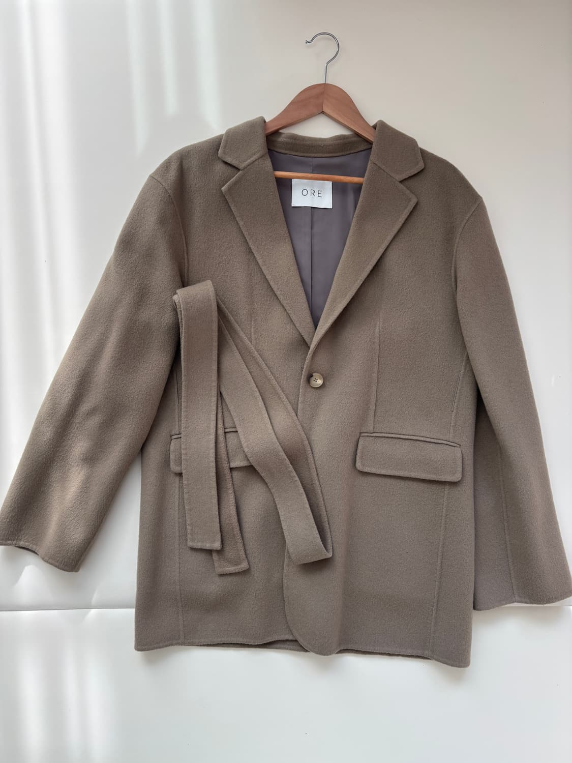 Ore 오어 벨티드 핸드메이드 울 자켓 카키베이지 상품이미지3