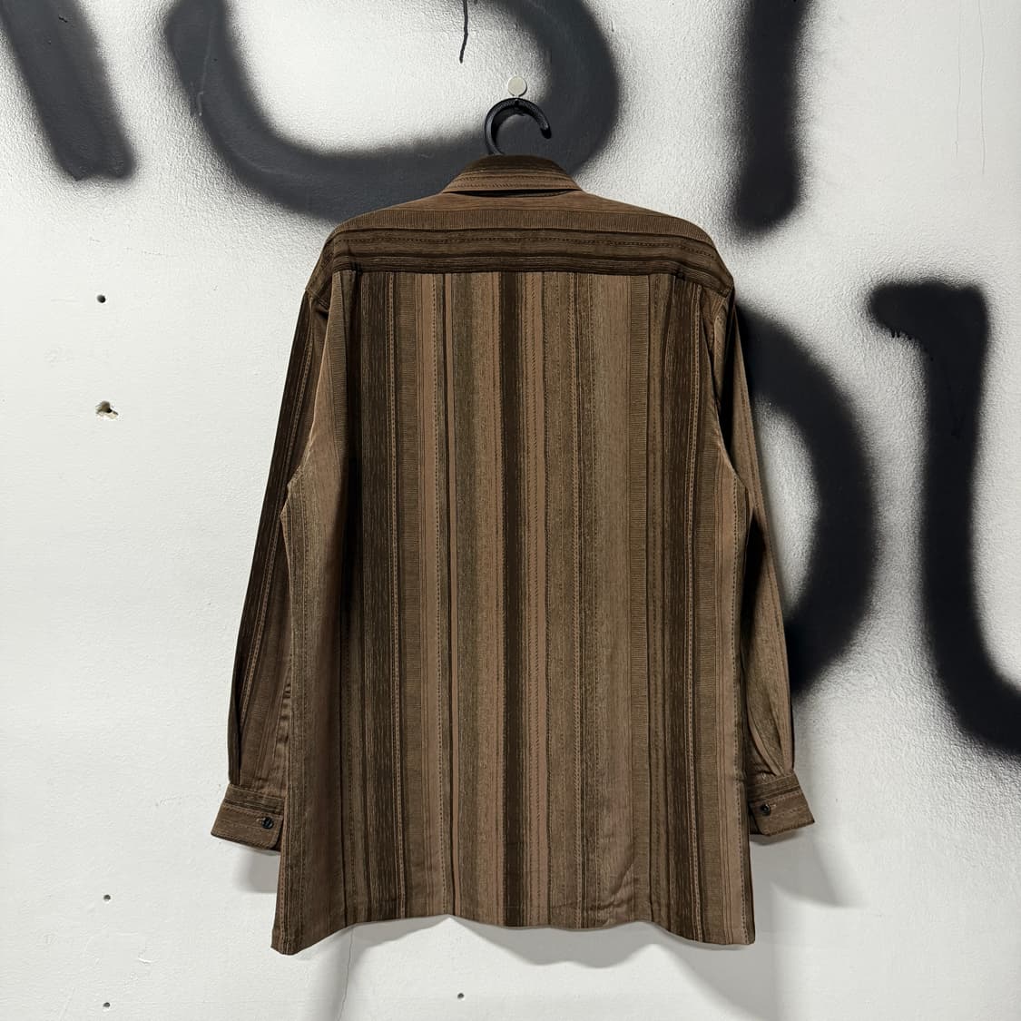 VTG 빈티지 다크 브라운 스트라이프 폴리 원포켓 긴팔 셔츠 상품이미지2