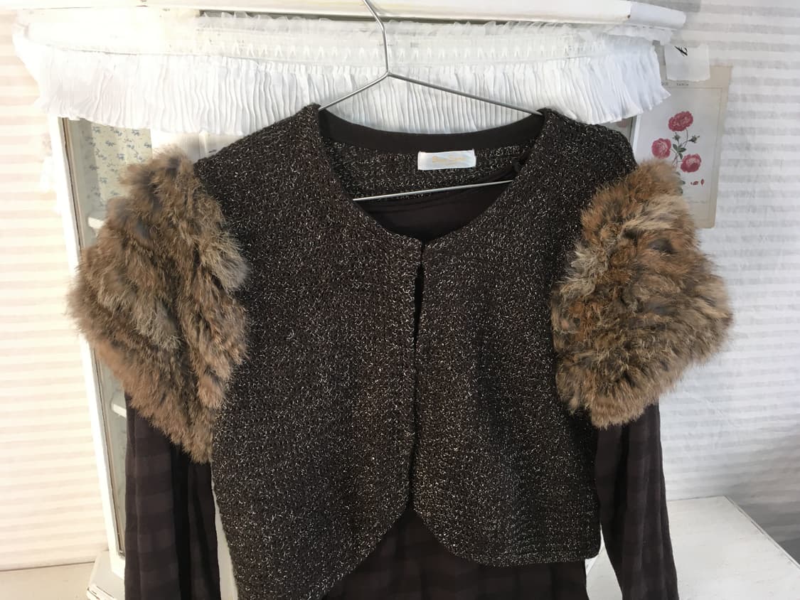 Set)브라운 퍼 글리터 가디건 + 스트라이프 롱슬리브 상품이미지9