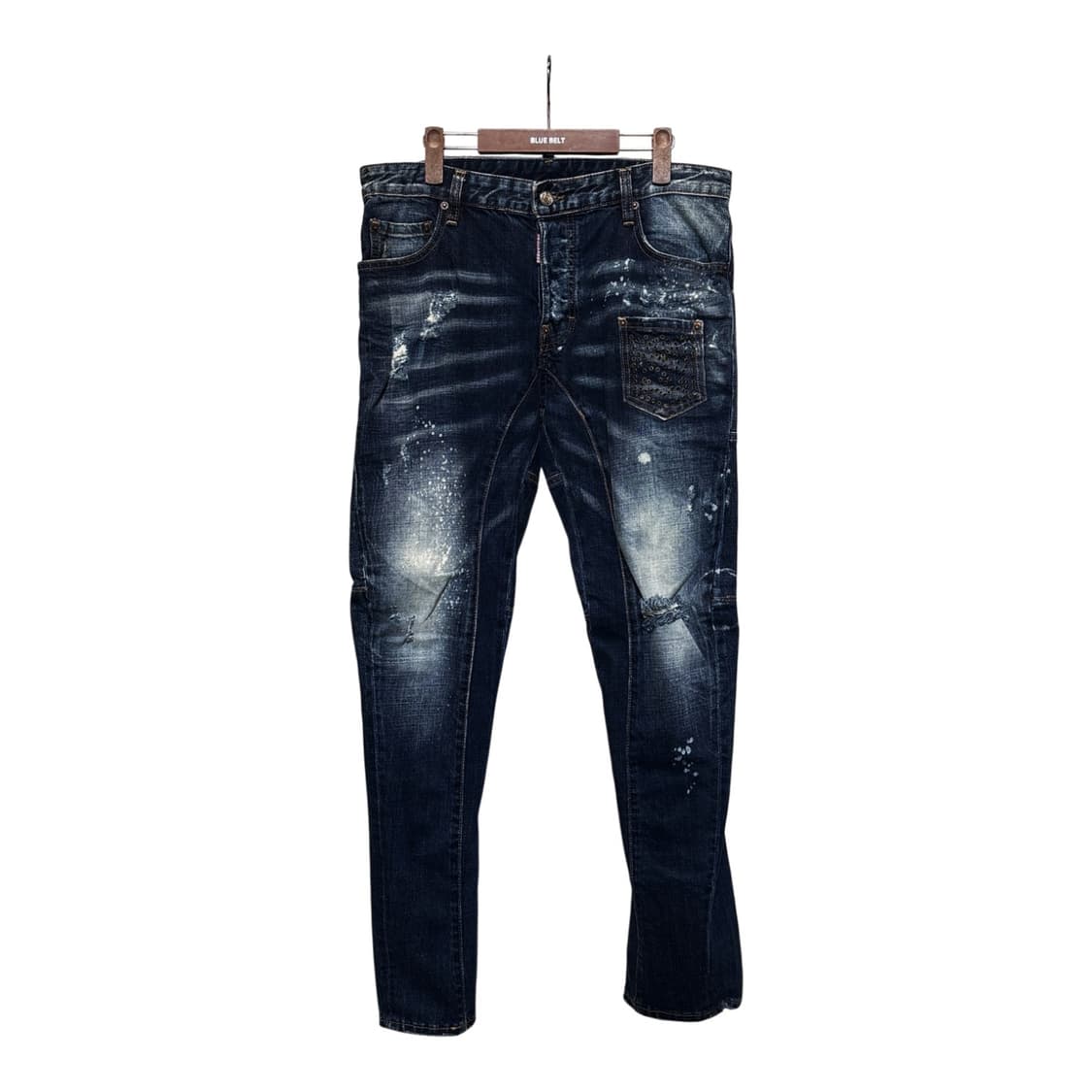 디스퀘어드2 하이 콘트라스트 워싱 데님팬츠 절개패널 페인팅 디테일 상품이미지1