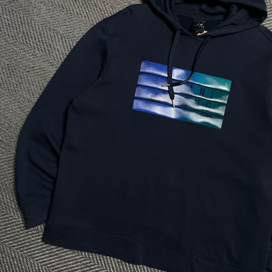 아르마니 익스체인지 빅로고 박시핏 후드 티셔츠 네이비o 5233 상품이미지3