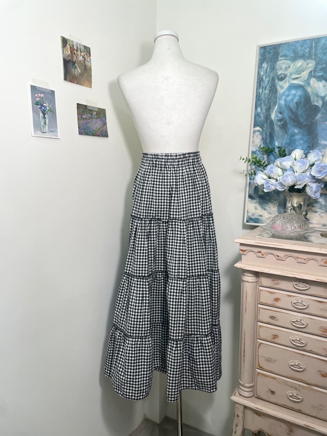 black gingham check long banding skirt 상품이미지3