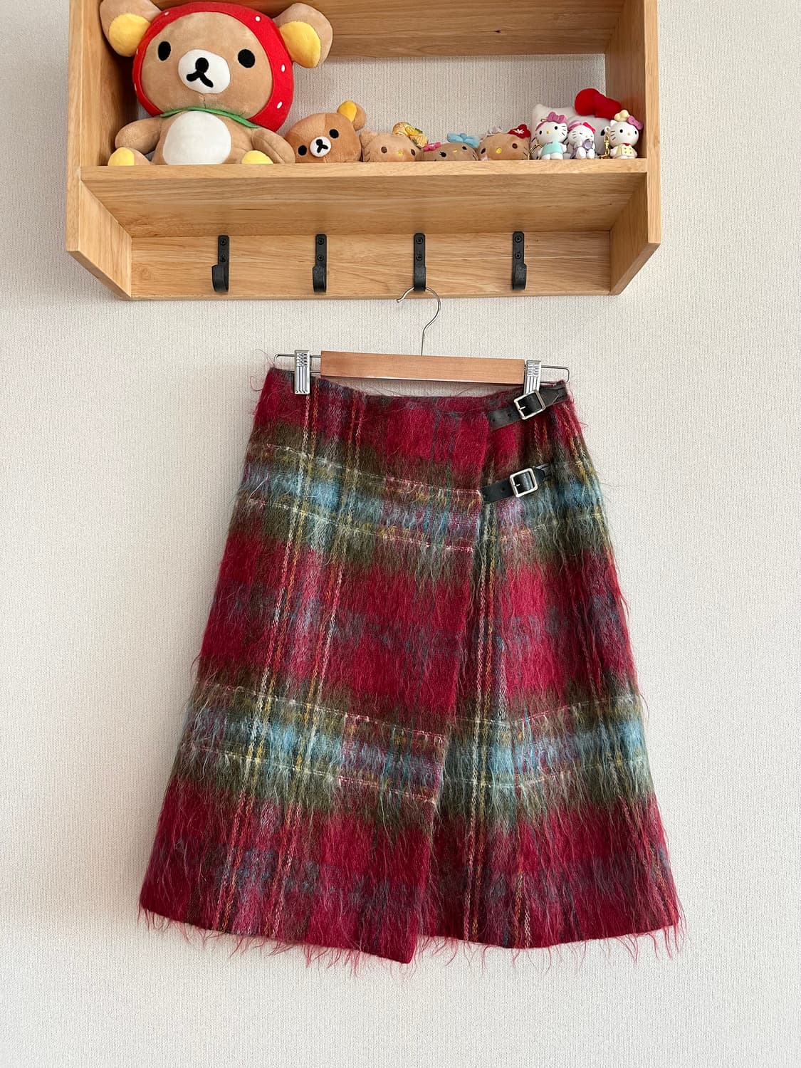 scotland 레드 모헤어 체크 미디스커트 상품이미지1