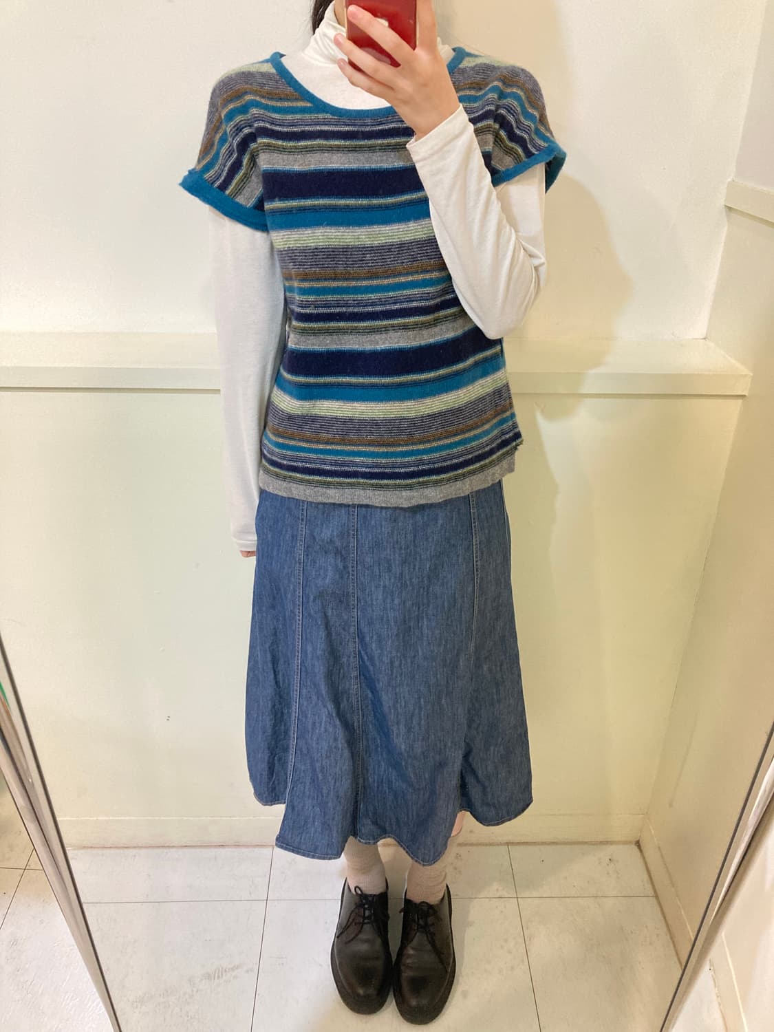 로라애슐리 LAURA ASHLEY 데님 절개 스티치 스커트 상품이미지10