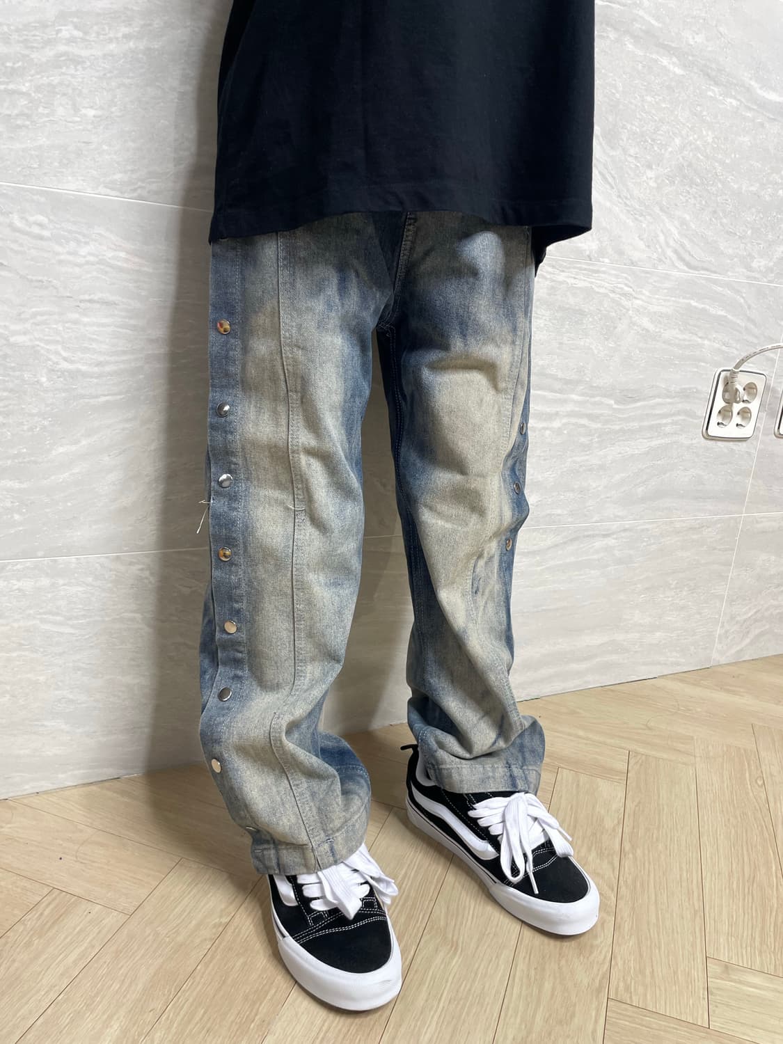데님 워싱 버튼 디테일 팬츠(29-31 추천) 상품이미지1