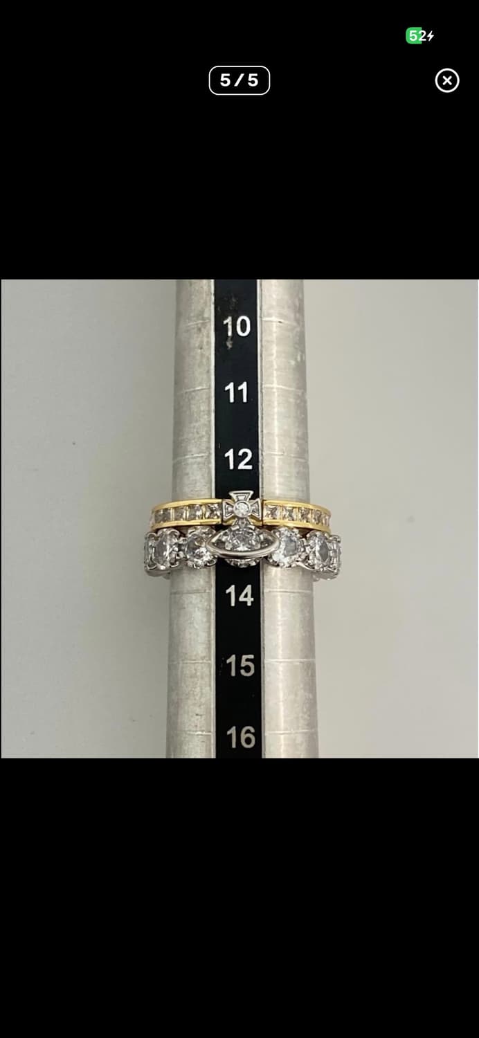 비비안웨스트우드 아카이브 큐빌크리스탈 골드실버 2단링 반지 상품이미지5