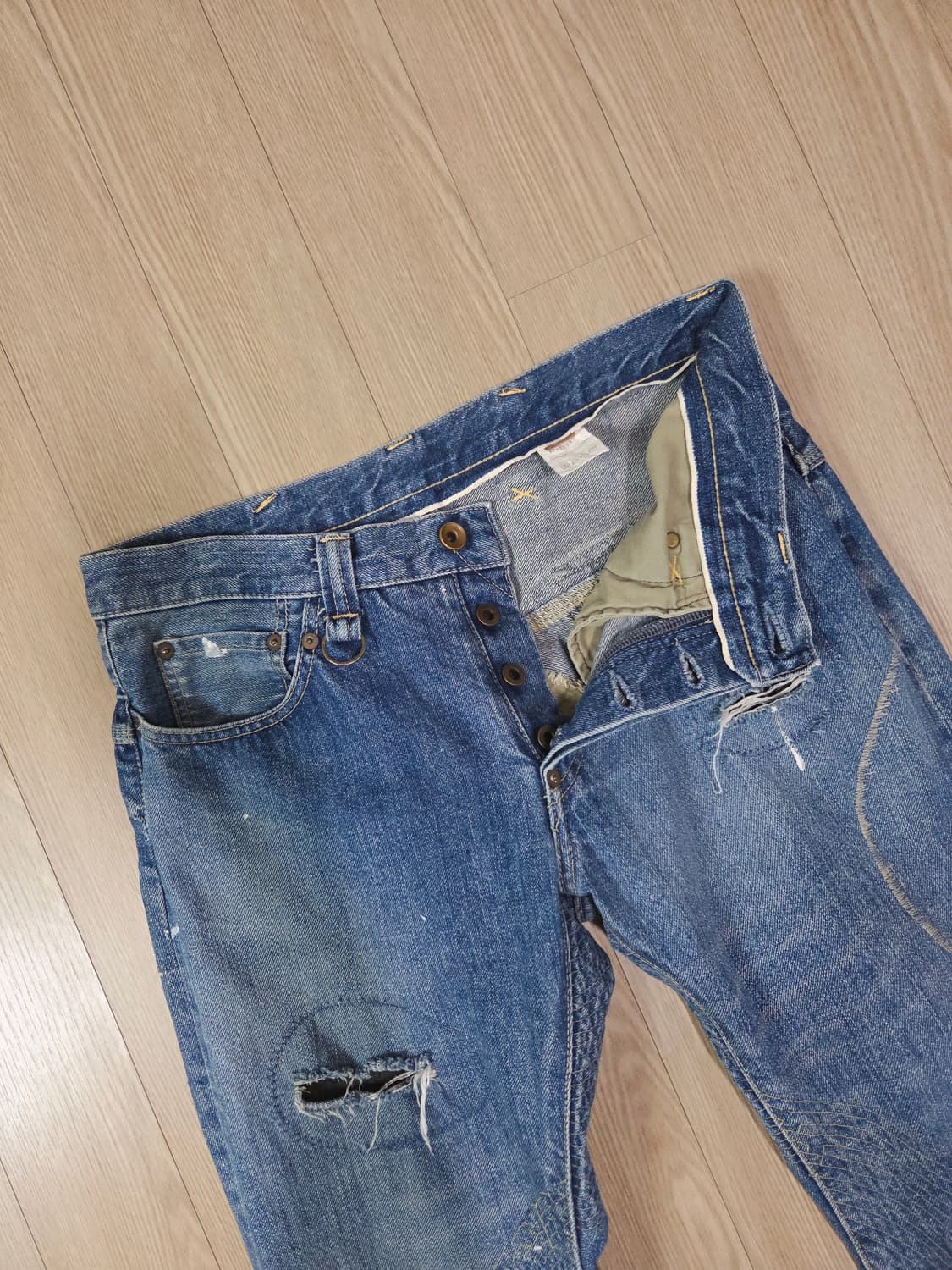 HOO KOO JAPAN 블루 디스트로이드 데님 팬츠 상품이미지5