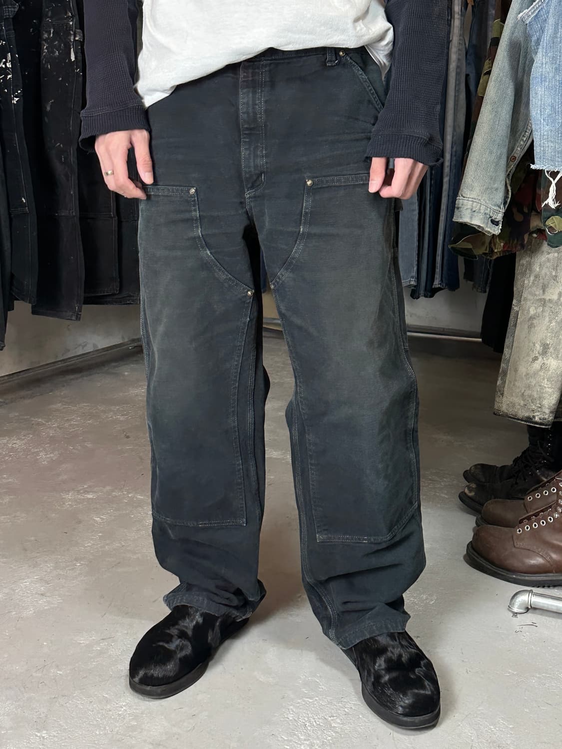 90's OG USA 칼하트 더블니 블랙 칼하트 썩블니 워크팬츠 상품이미지1