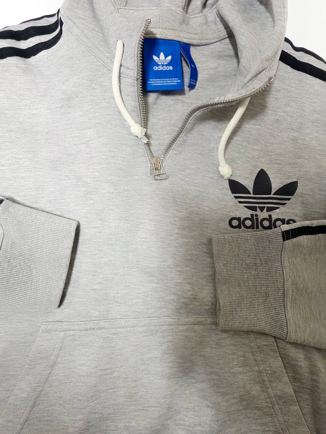 [아디다스] 유니크한 반집업 디자인 그레이 트레포일 후드티 XL (실측M 상품이미지4