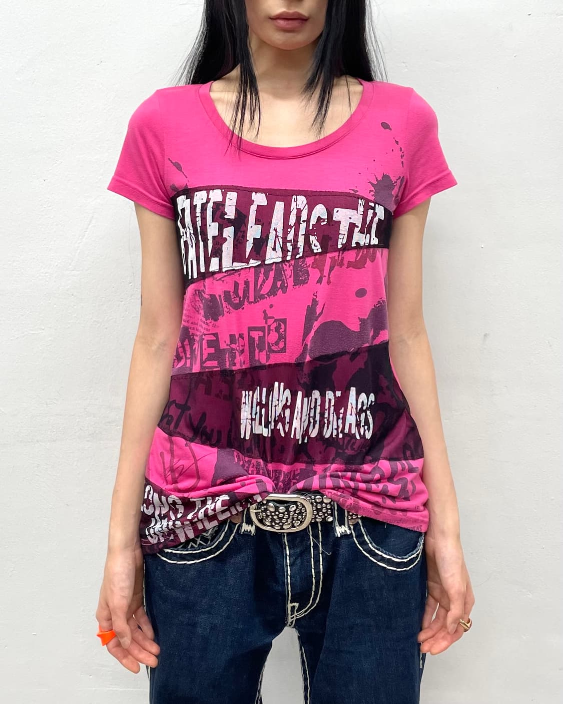 Black net funk pink t-shirt 상품이미지2