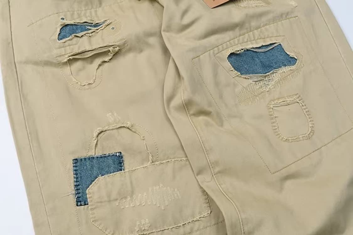 ️️️♦️ COZY / 러기드 코튼 패치워크 빈티지 치노 와이드 팬츠 상품이미지3