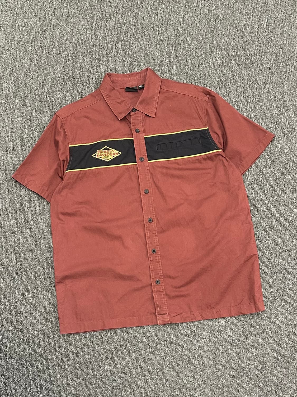 L)할리데이비슨 120주년 vintage 버건디 메카닉 반팔셔츠 상품이미지2