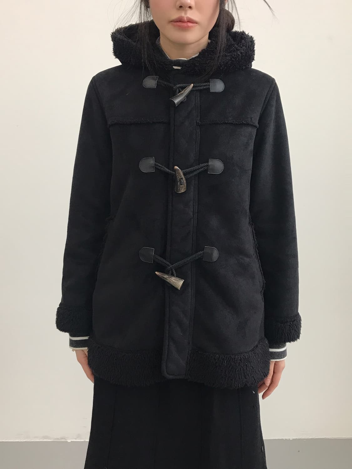 Comme Ça Ism Black Shearling Duffle Coat 상품이미지2