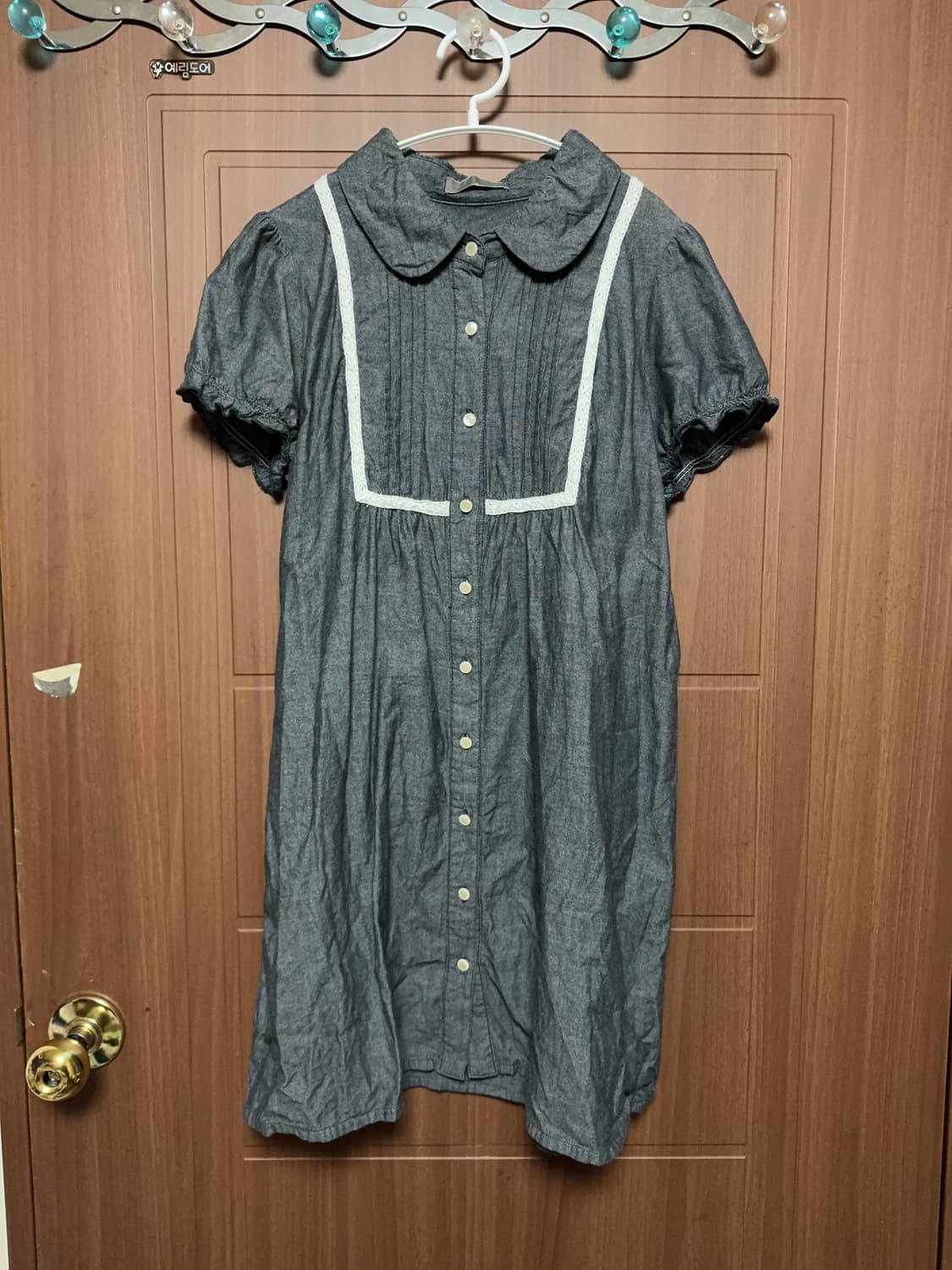 모리걸 하구미 일본 빈티지 둥근카라 홍콩 블라우스 원피스 목폴라 세트 상품이미지3