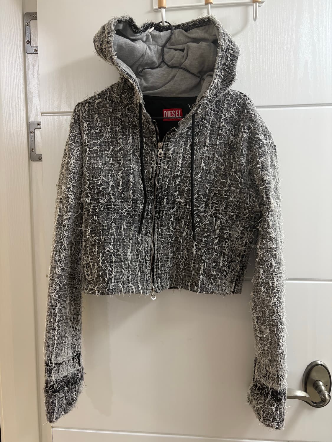 Diesel 디젤 트위드 크롭 후드 집업 상품이미지1