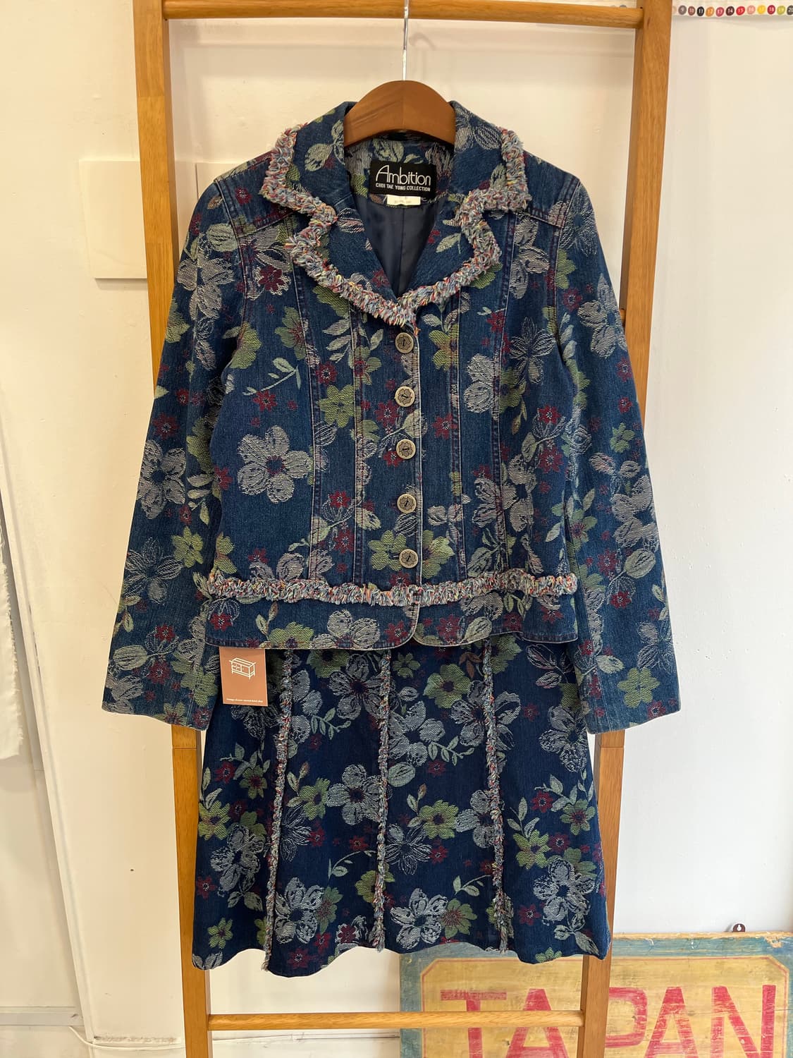 [희귀/VINTAGE] 앙비숑 최태용 컬렉션 플로럴 자카드 데님 셋업 상품이미지1