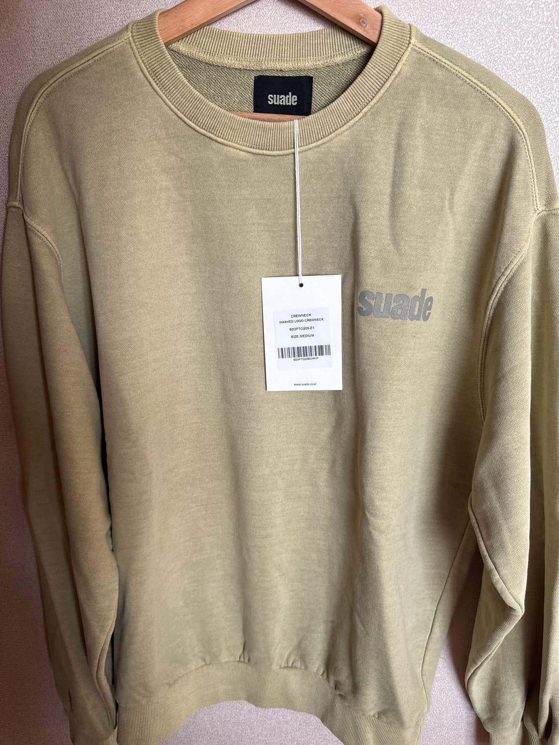 스웨이드 맨투맨 피그먼트 카키 M 상품이미지3