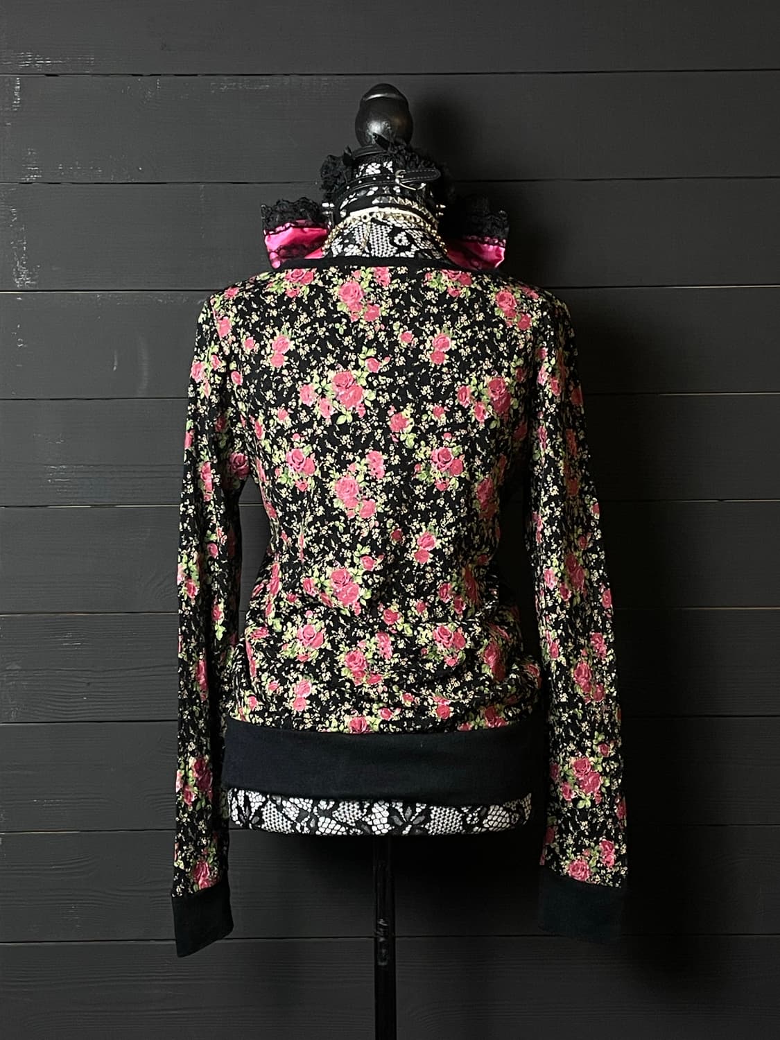 JPN 플라워 패턴 프린팅 블랙 가디건 상품이미지4