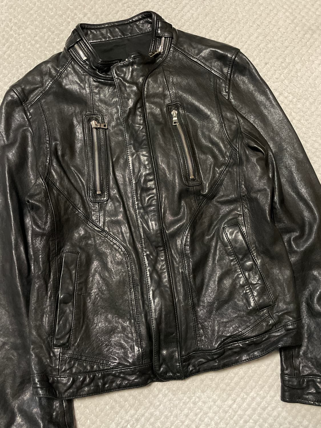 광희시장 웨스턴 무드 램스킨 양가죽 절개 레더 자켓 상품이미지6