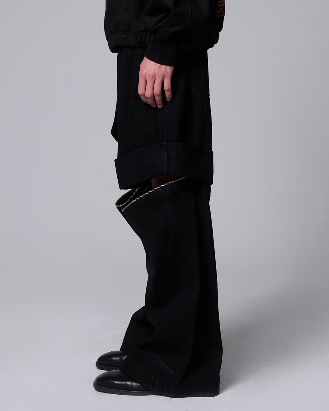 송지오 컬렉션 메타 벨티드 와이드 데님 팬츠 블랙 상품이미지3