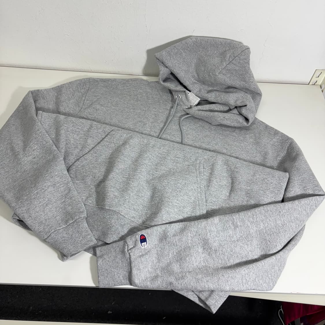 L 챔피온 USA 그레이 손목로고 루즈핏 코튼 후드티 상품이미지1