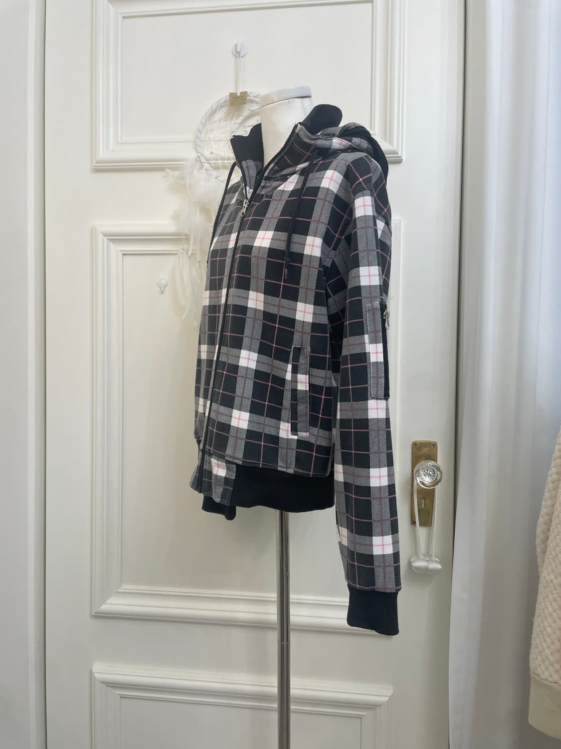 black check cute hoodie jumper(size-M) 상품이미지2