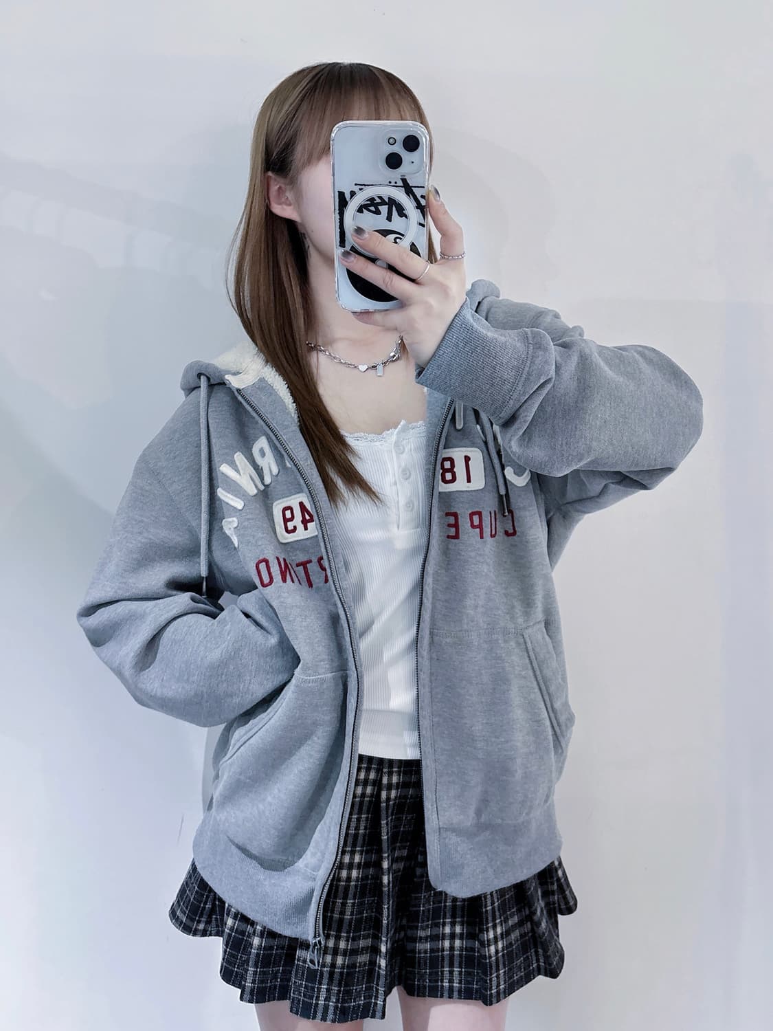 후아유 그레이 양털 후드집업 상품이미지2