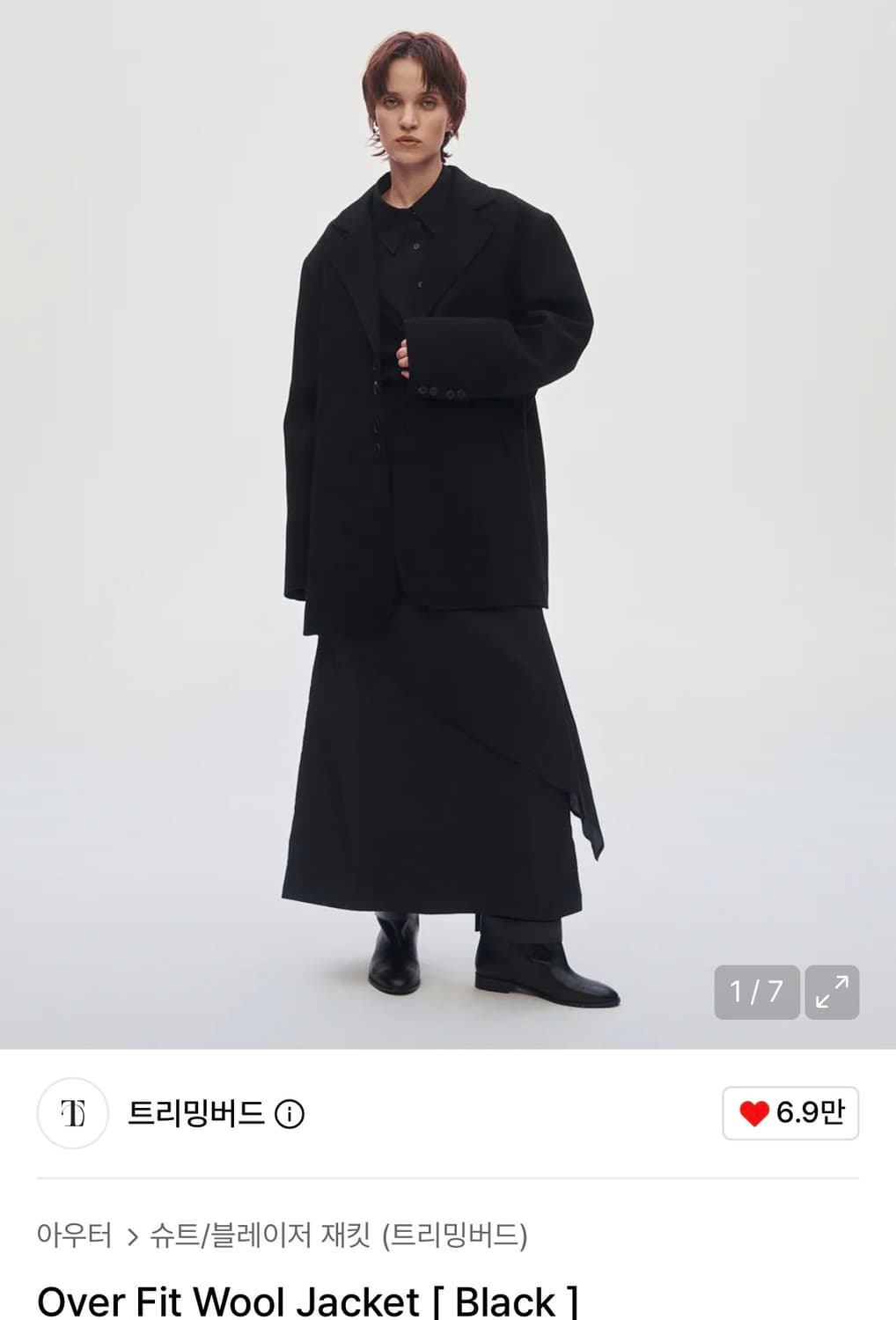 트리밍버드) Over Fit Wool Jacket BK F 상품이미지1