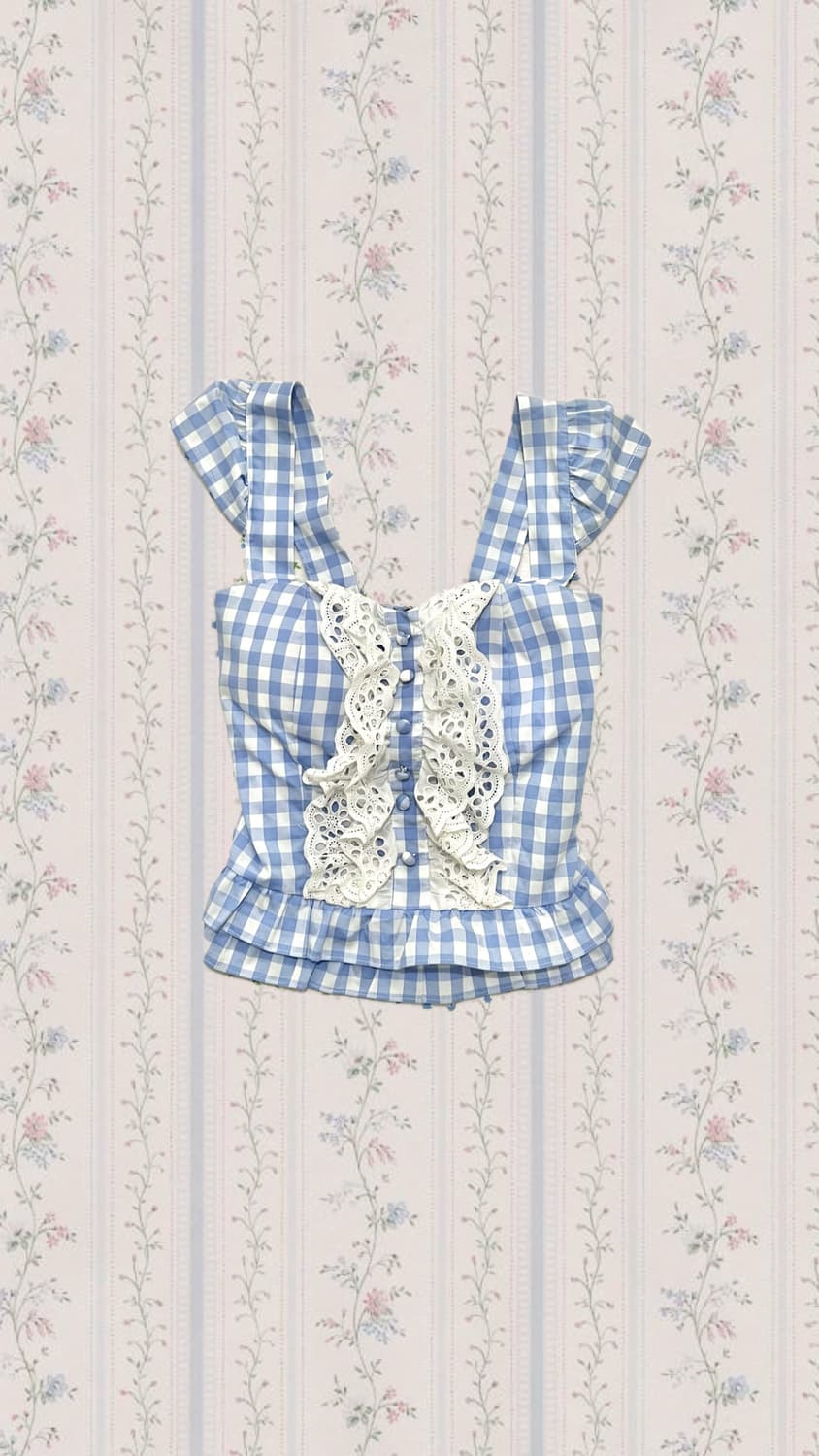 핀터레스트 히메갸루 프릴 레이스 나시 로걀탑 블라우스 큐빈티지 리즈리사 상품이미지1