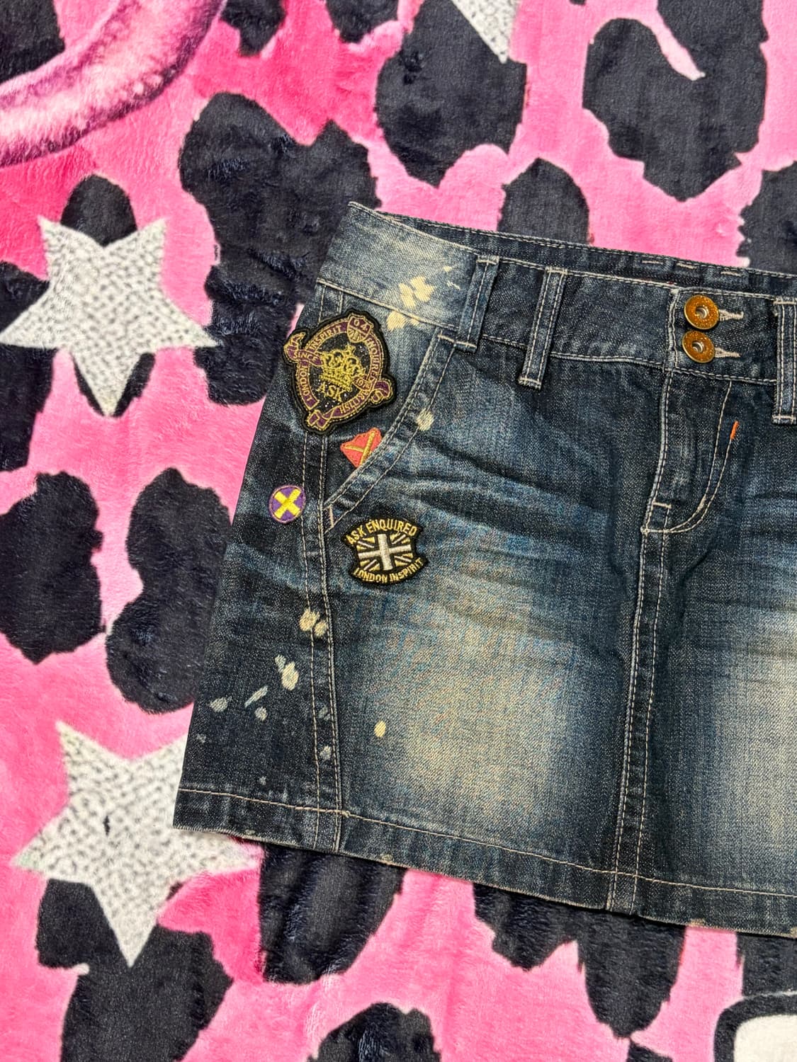 Y2K ASK patch cut-off washing Mini Skirt 상품이미지7