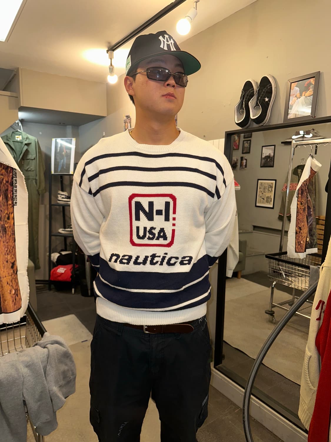 00’s Nautica box logo line detail knit 상품이미지2