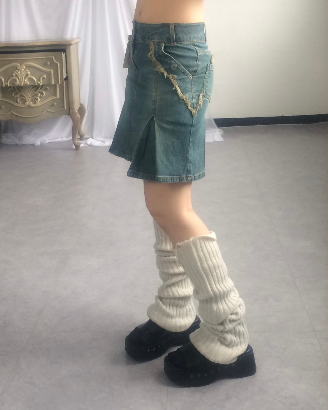 Fringe point denim pleats skirt 상품이미지8