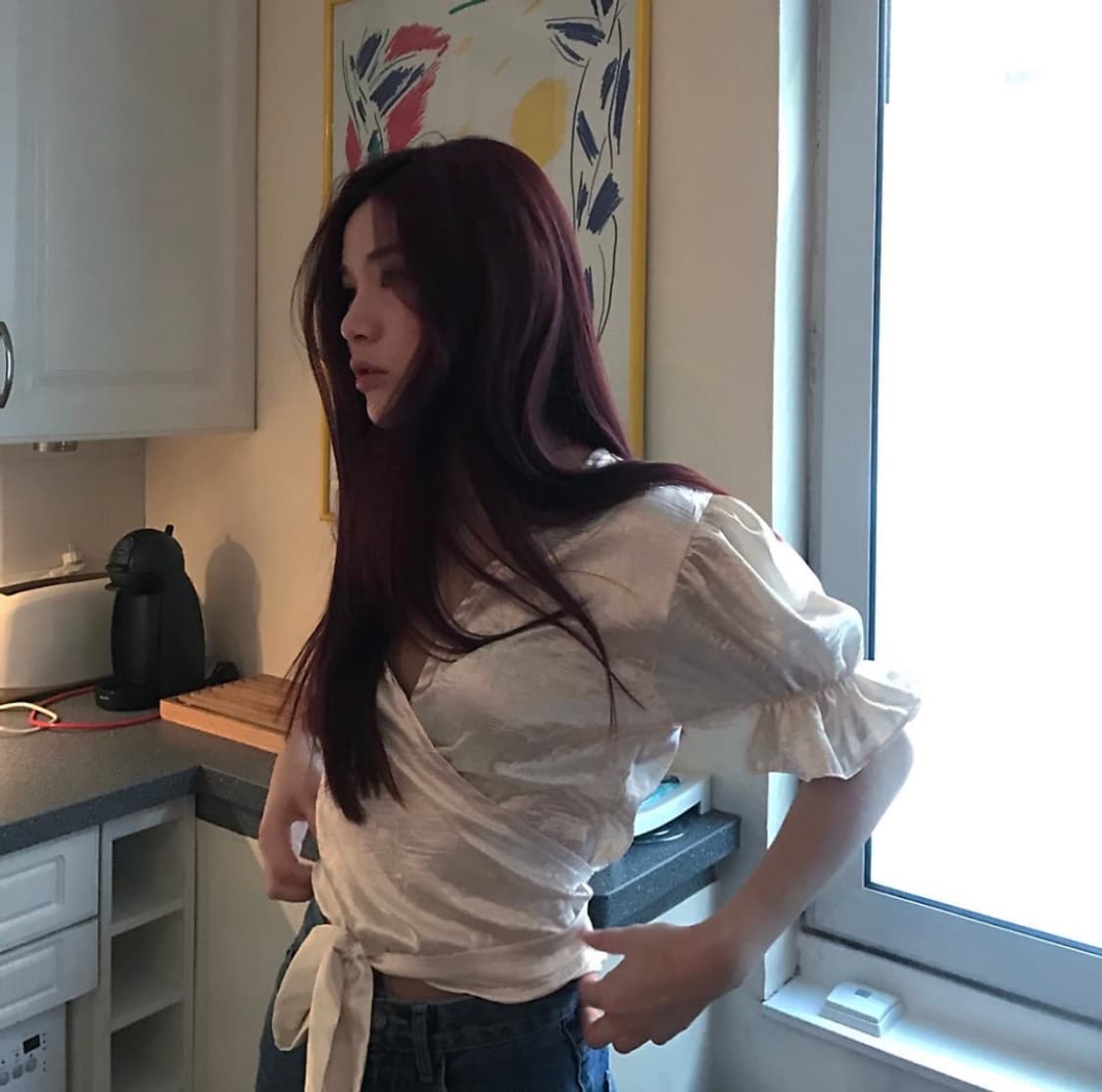 [송해나 착용] Bpb 비피비 퍼프 랩 블라우스 아이보리 상품이미지7