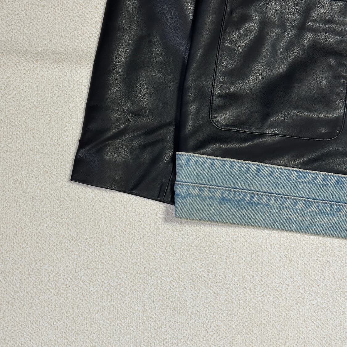 데님 레이어드 레더 자켓 상품이미지4