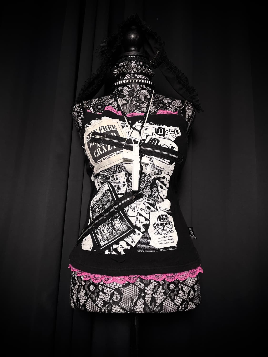 SEXPOT REVENGE 섹스팟리벤지 펑크 핑크 레이스 슬리브리스 나시 상품이미지2