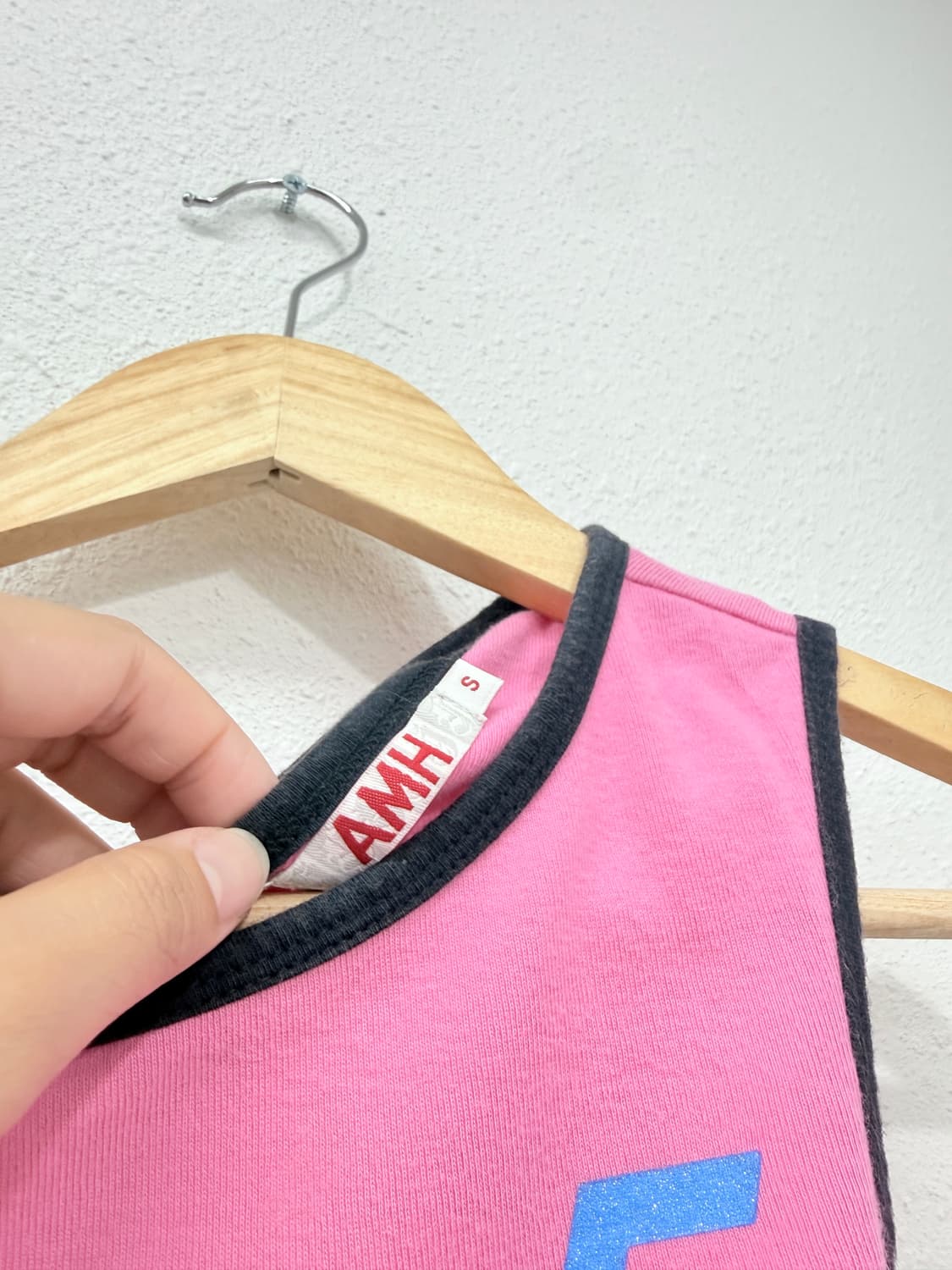 빈티지 AMS 핑크 리본 로고 슬리브리스 상품이미지5