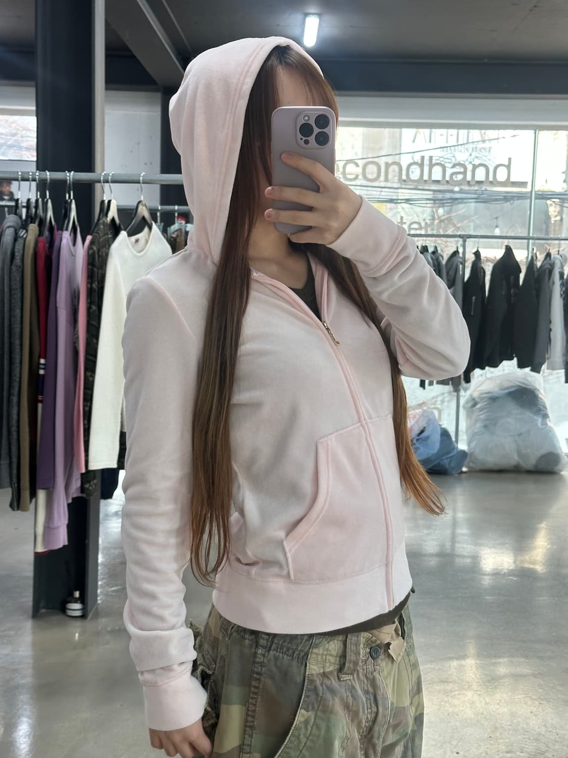 쥬시꾸뛰르 큐빅 후드집업 베이비핑크 상품이미지4