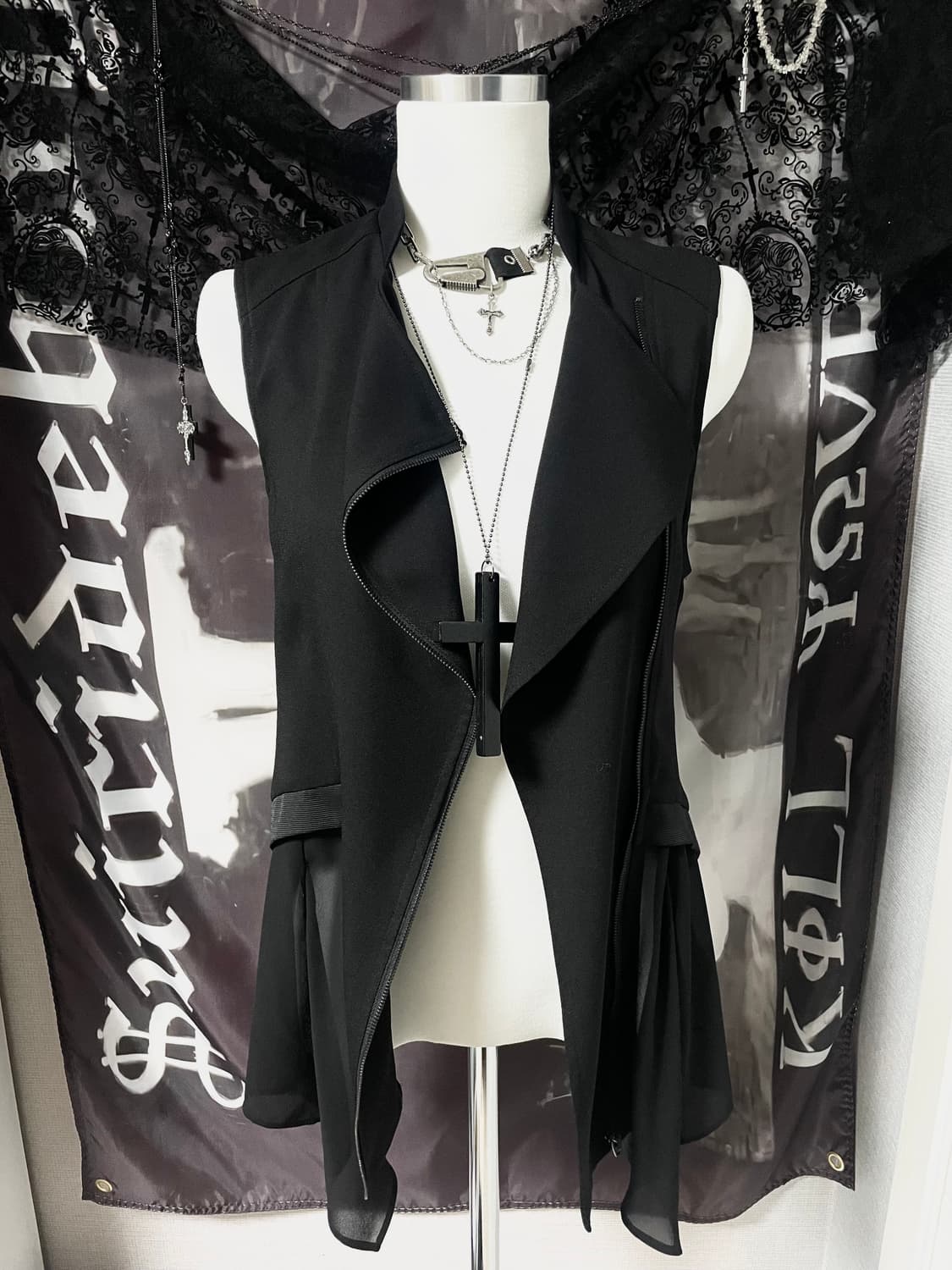 비대칭사선지퍼 드레이프 레이어드베스트 아카이브무채색헬무트랭릭오웬스st 상품이미지2