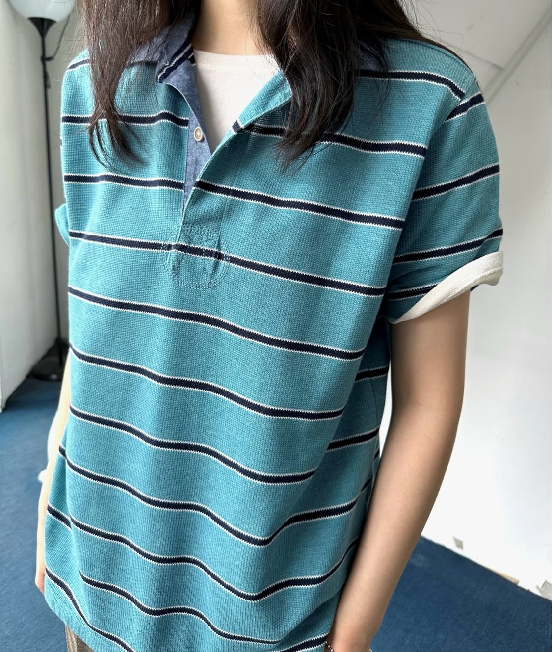 Cotton stripe pique shirt 상품이미지1