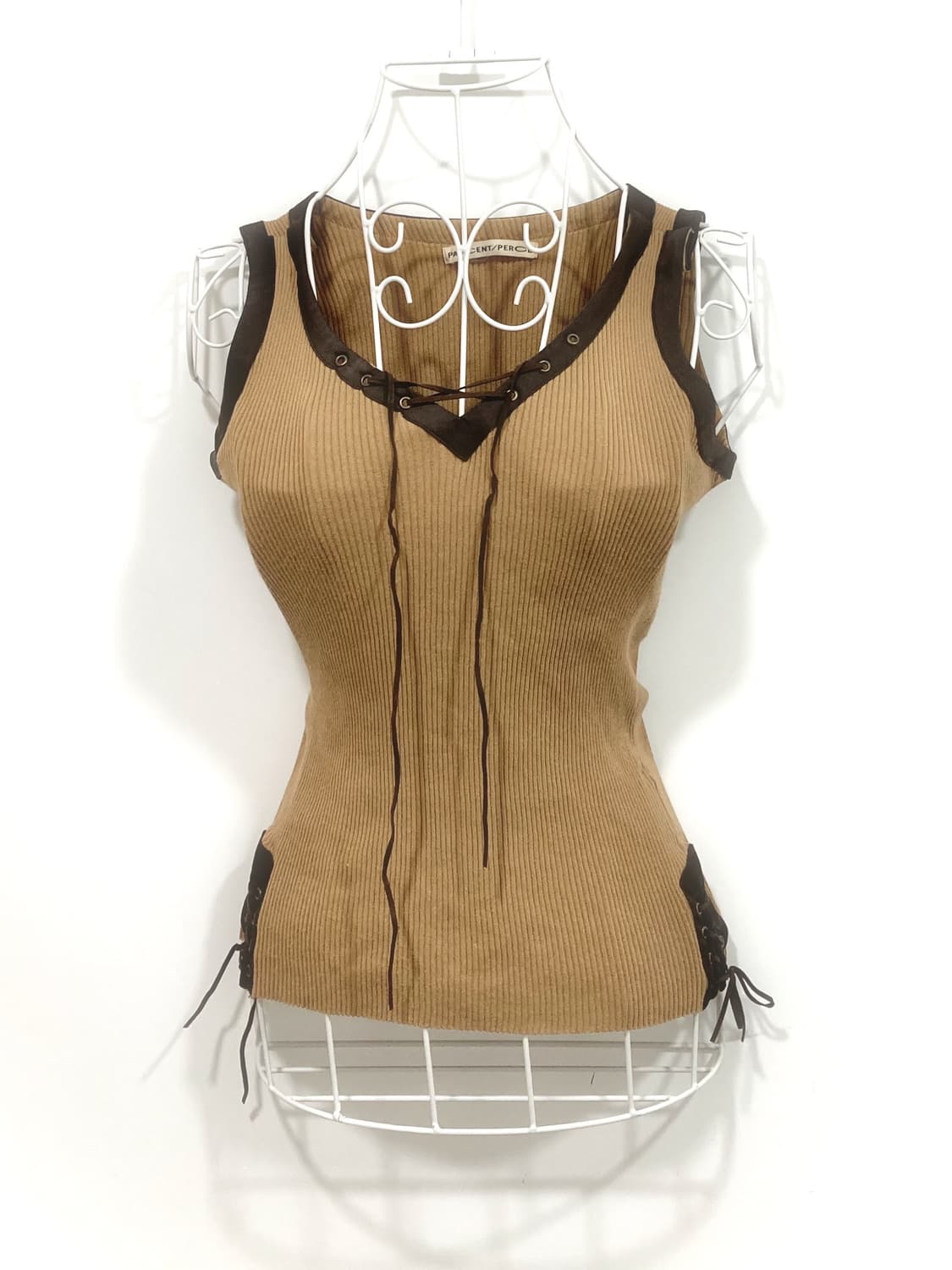 y2k eyelet lace-up brown sleeveless 상품이미지1