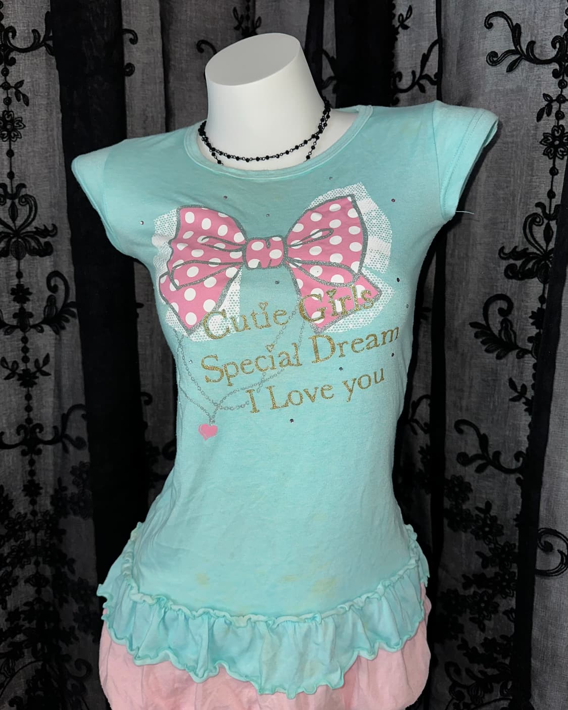 Blue and pink kitsch short-sleeved 상품이미지3