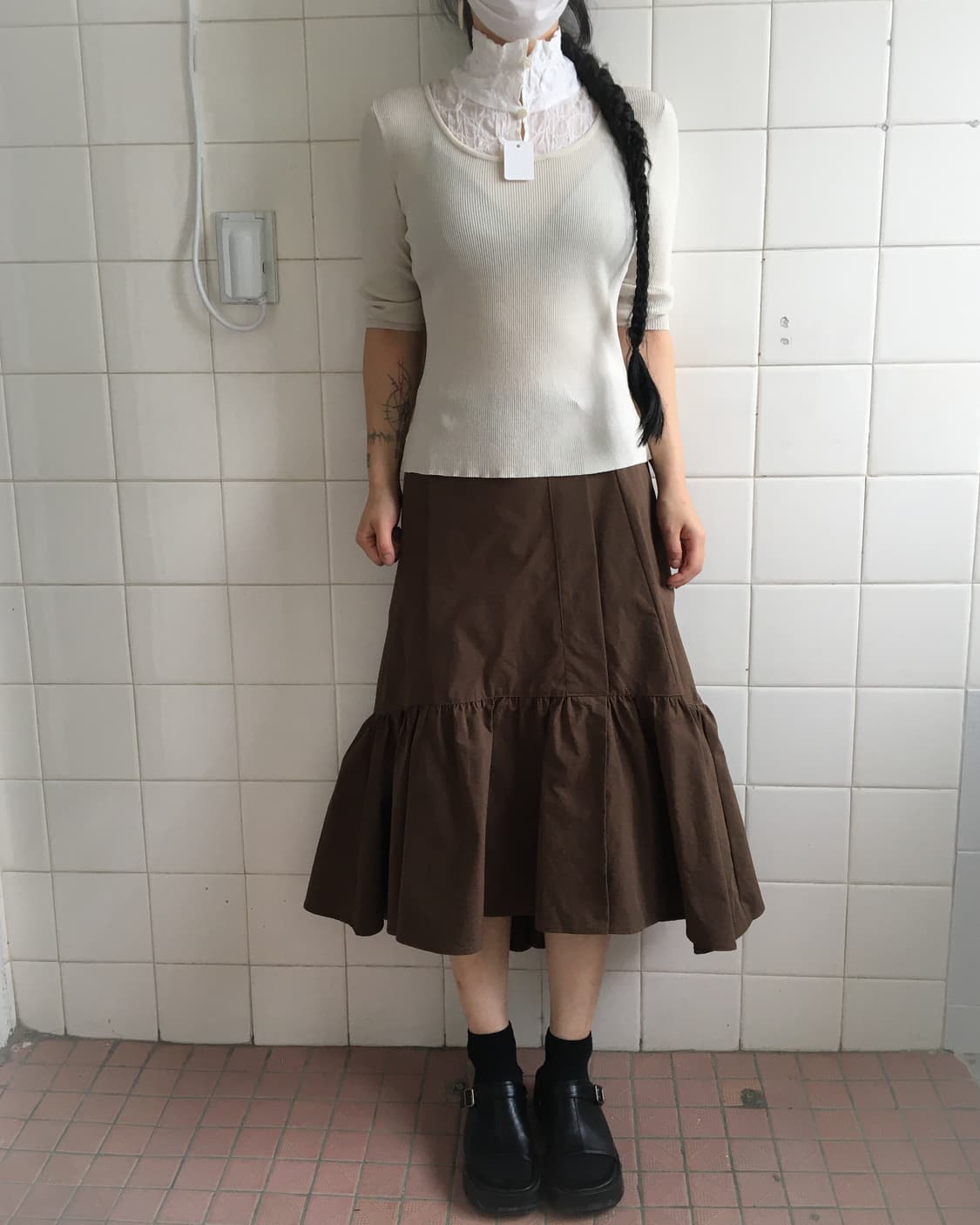 Unbalanced glossy skirt 상품이미지5