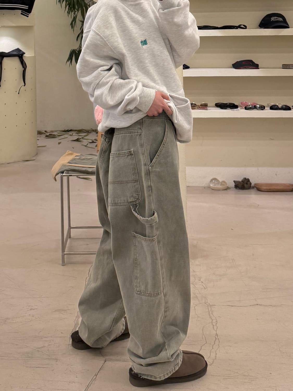 위켄더스 그레이 워싱 데님 카고 팬츠 U453 상품이미지2