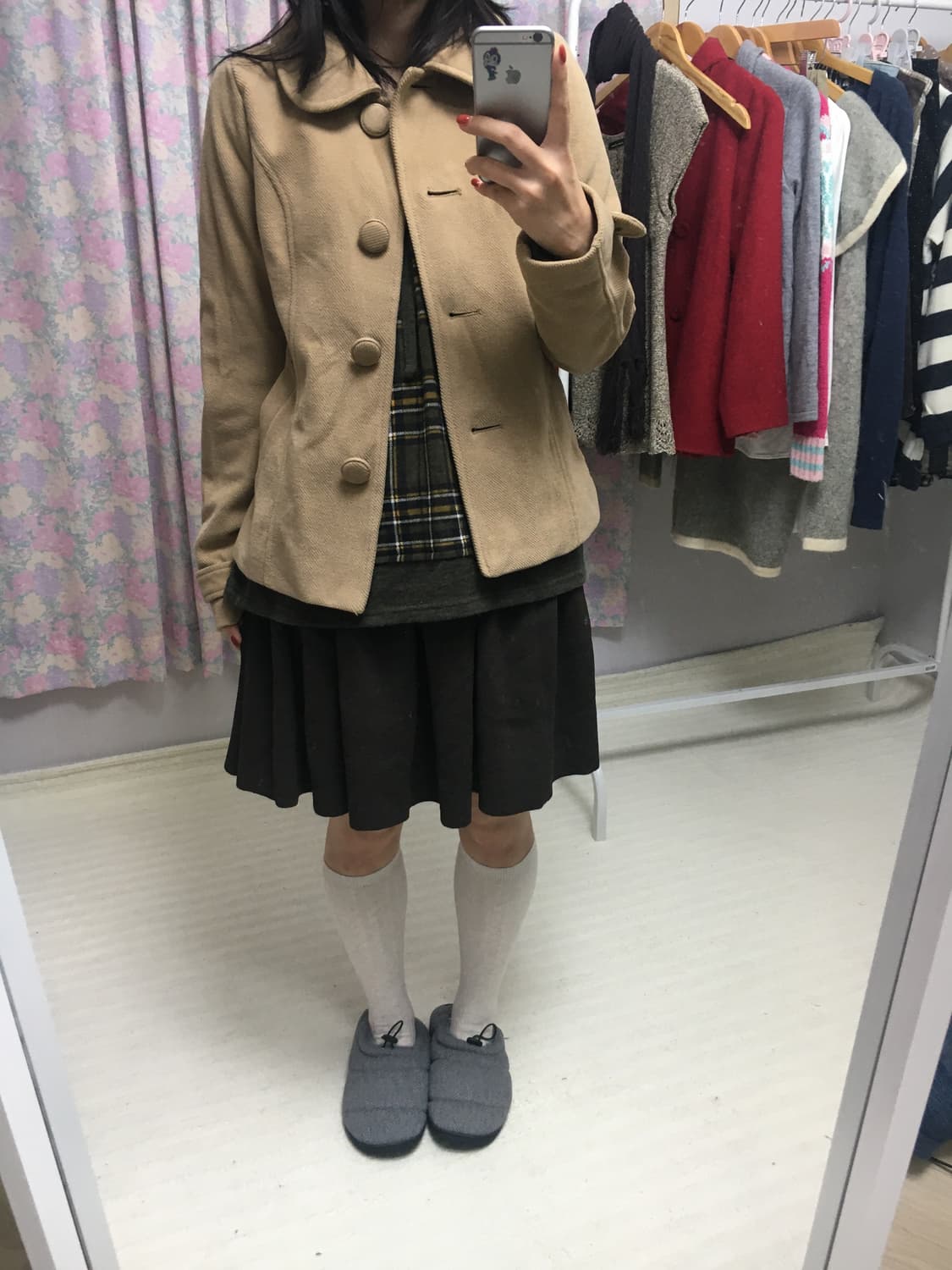 베이지 둥근카라 숏 코트  상품이미지3