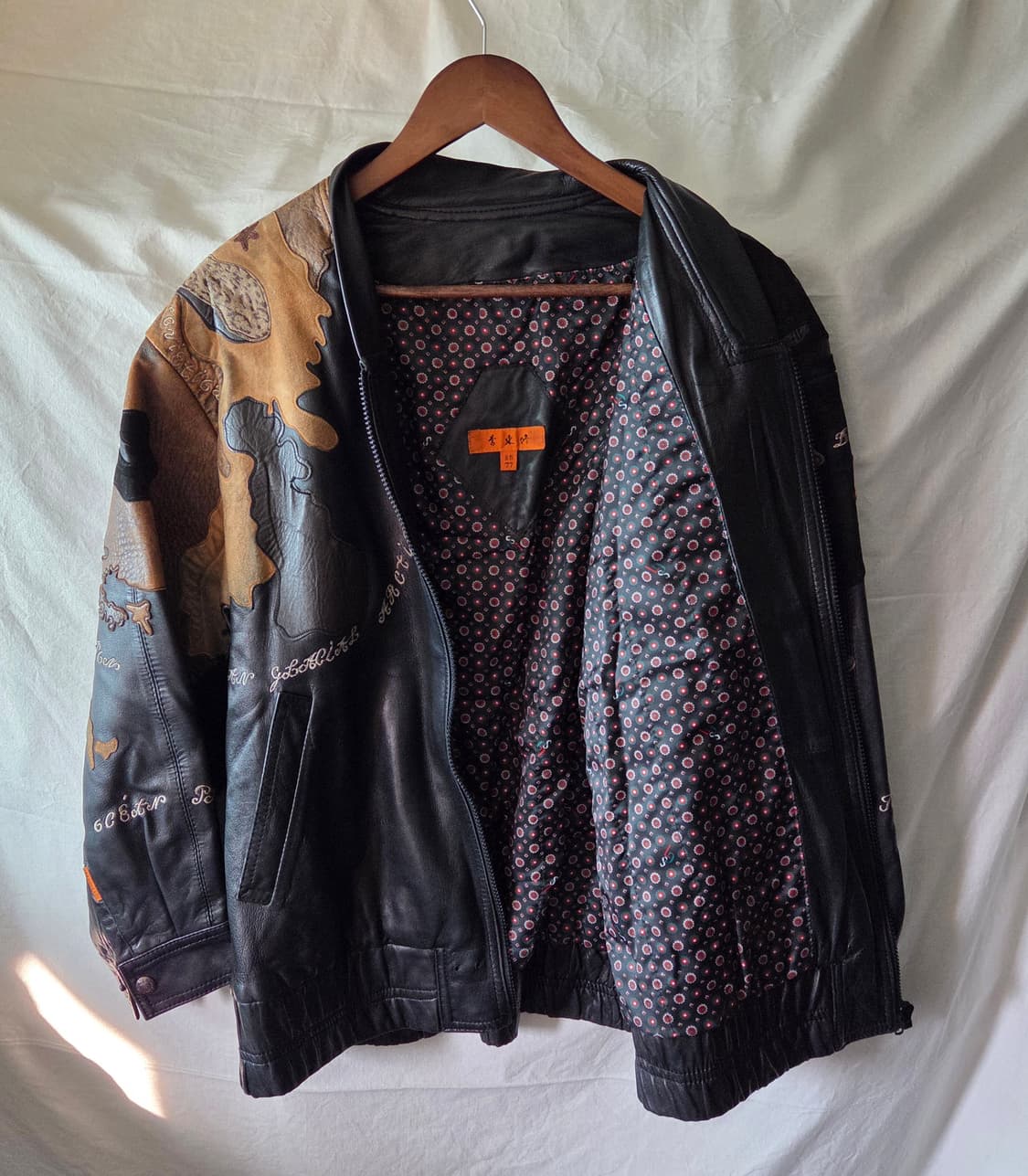 월드맵 패치 양가죽 레더 자켓 105 상품이미지3