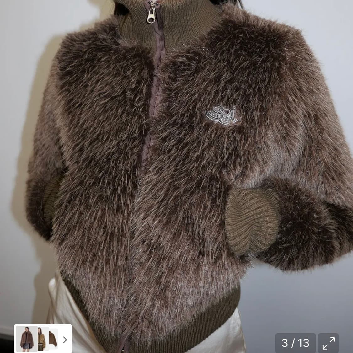 스컬프터 Faux Fur Zip-Up Jacket Brown S 상품이미지2