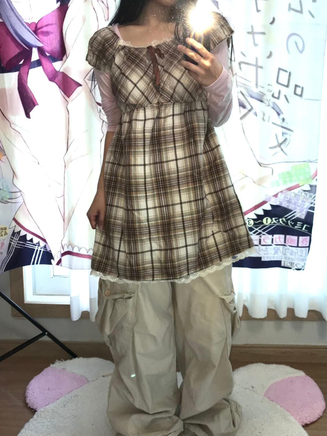 라떼 체크 리본 원피스 상품이미지2