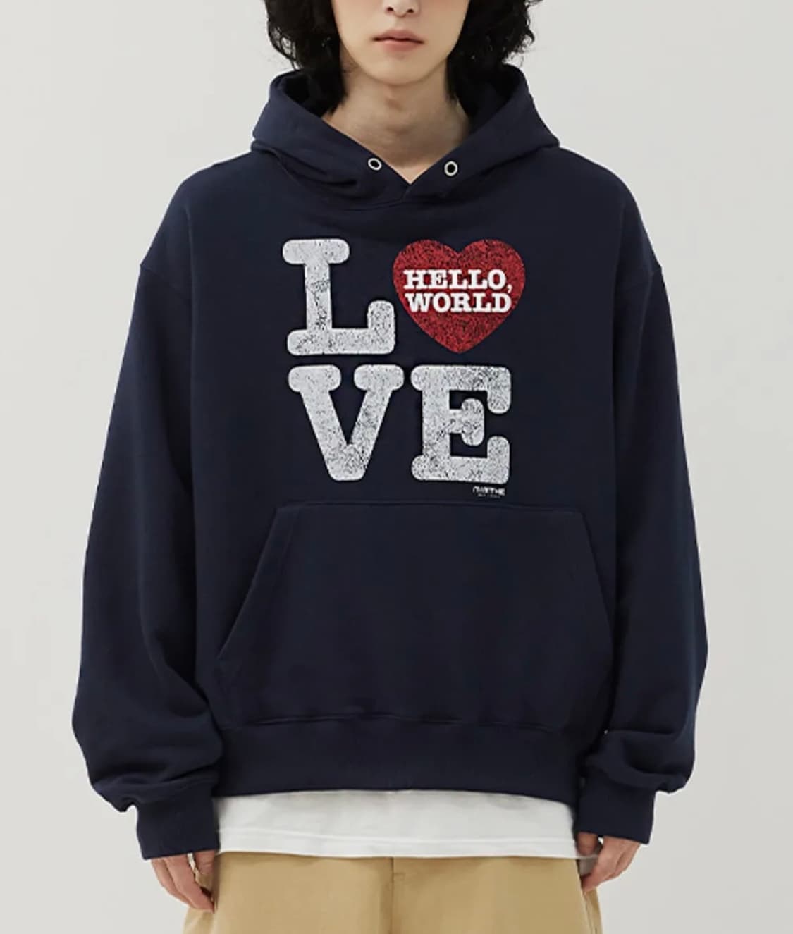 밈더워드로브 헬로 월드 LOVE후드티 네이비 상품이미지1
