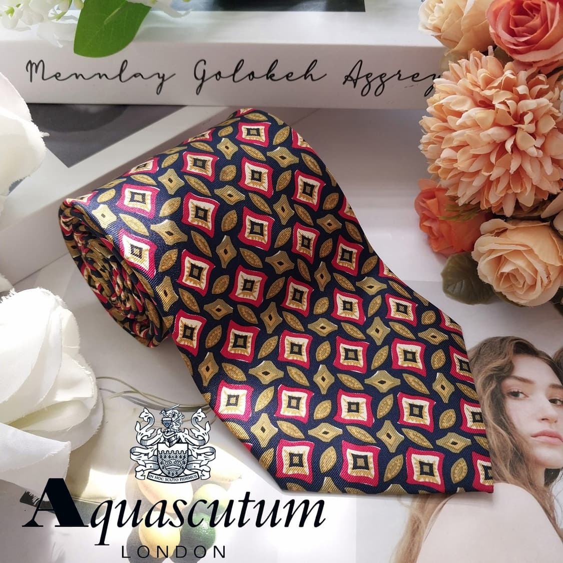 아쿠아스큐텀 넥타이 네이비 올리브 레드 패턴 A+등급 K2391
 상품이미지2