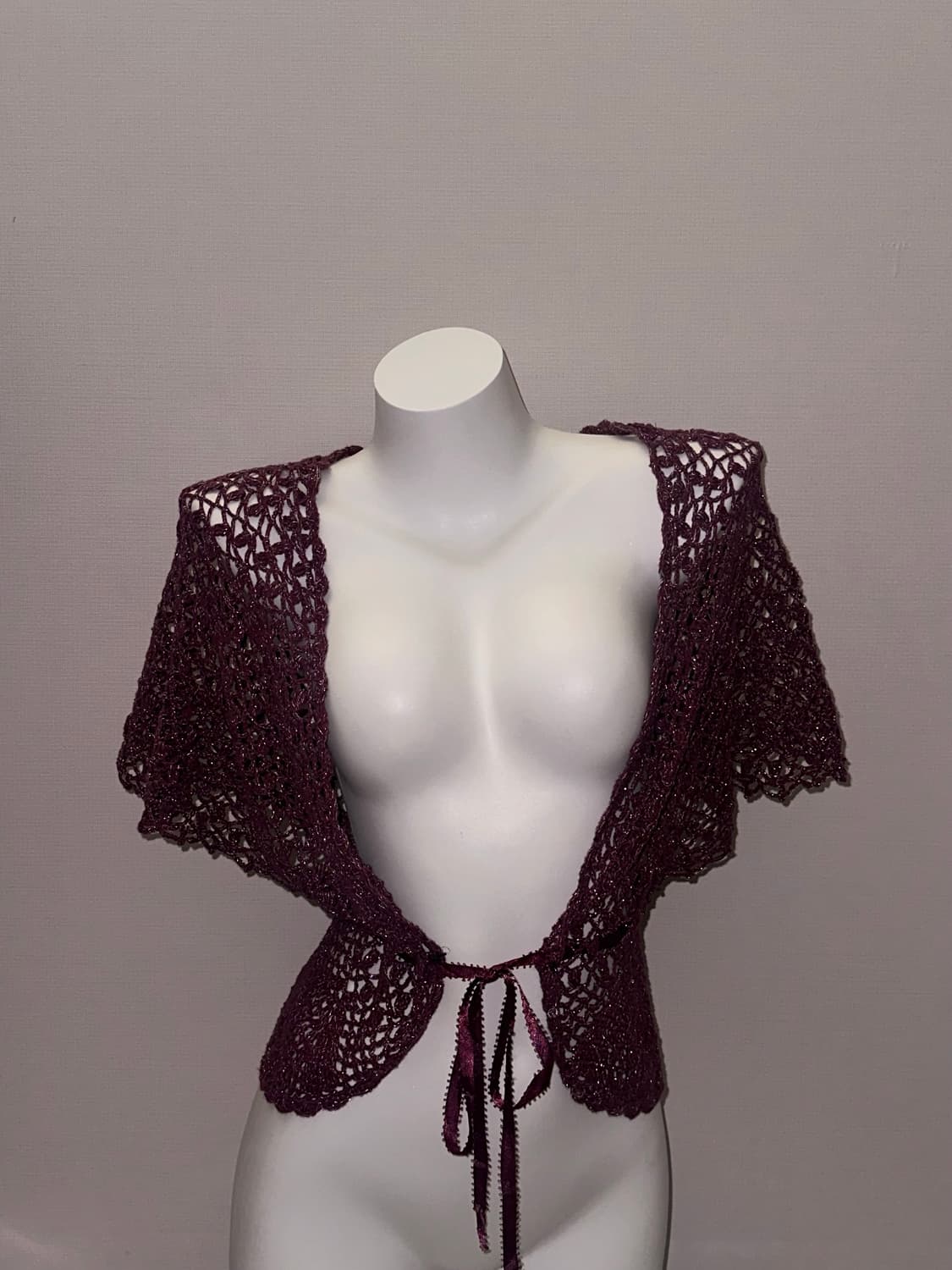 빈티지 크로쉐 글리터 버건디 가디건 상품이미지6